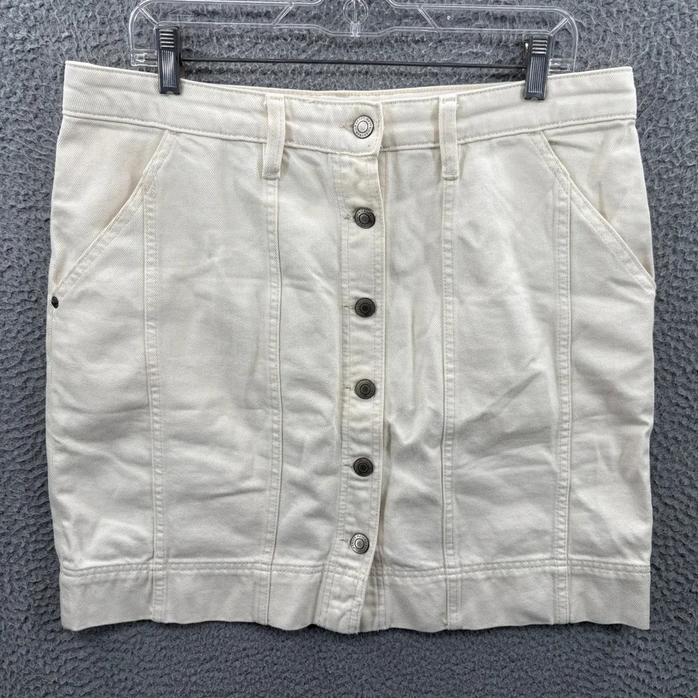 Ralph‎ Lauren Black Label Skirt Women 12 Cream Denim Button Front Short Mini